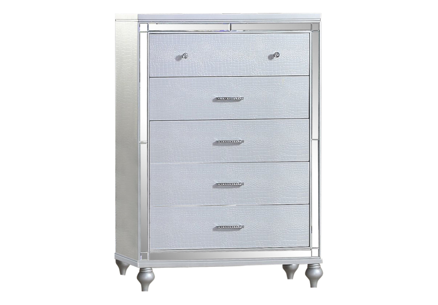 Ensemble de chambre à coucher King 5 pièces en bois rembourré avec éclairage d'ambiance en finition velours gris