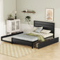 Metal Full Size Storage Platform Bed with Twin Size Trundle and 2 Drawers, Black