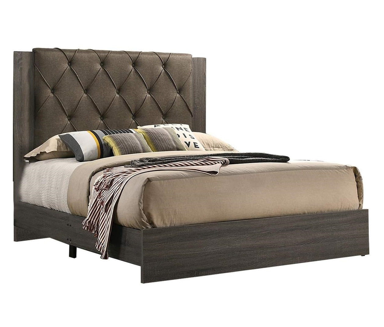 Contemporary 1pc California King Size Bed Bedroom Furniture Tufted Design Headboard Rubberwood 1pc Bedframe Gray Finish