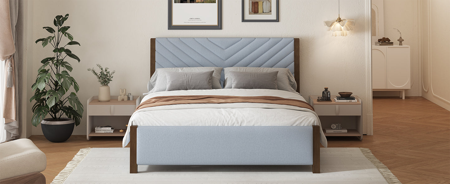 Modern Mid-Century Queen Upholstered Platform Bed Frame with Tufted Headboard and Solid Wood Legs,No Box Spring Needed,Gray