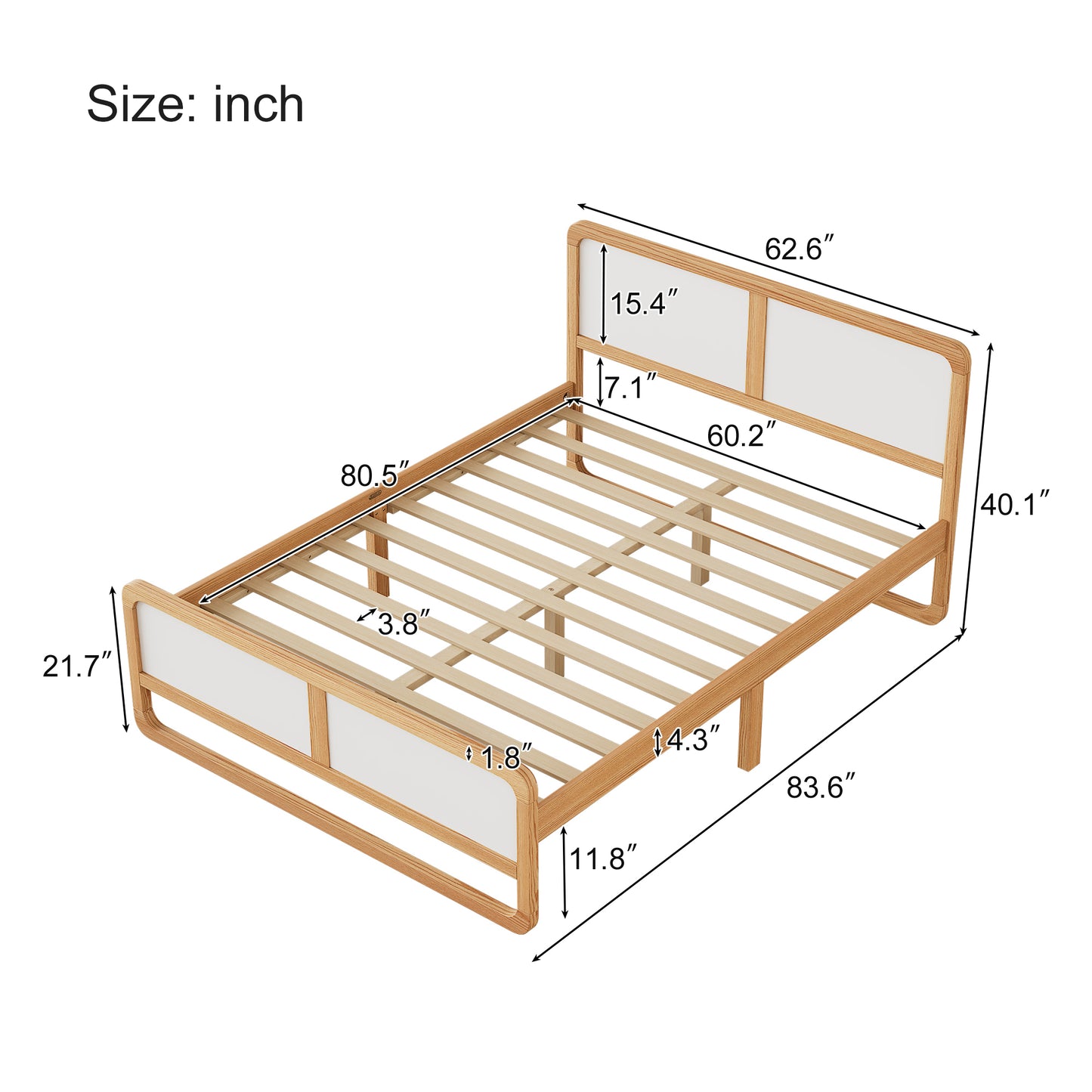 Modern Style Queen Size Solid Wood Platform Bed for  Kids, Teens, Adults, No Need Box Spring, Walnut and White