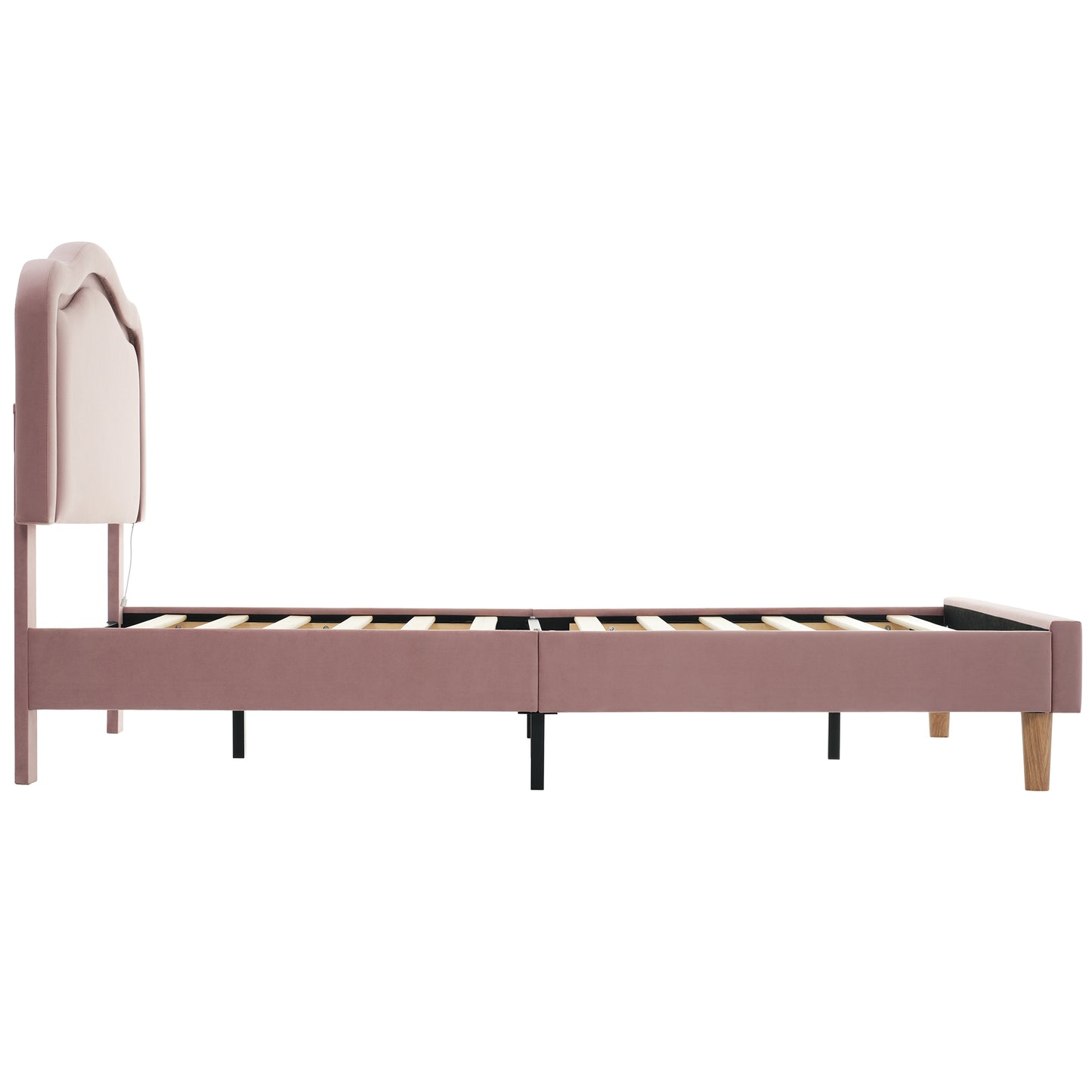 Full Size Velvet Upholstered Smart LED Bed Frame with Adjustable Height Headboard,No Box Spring Needed,Easy Assembly,Pink