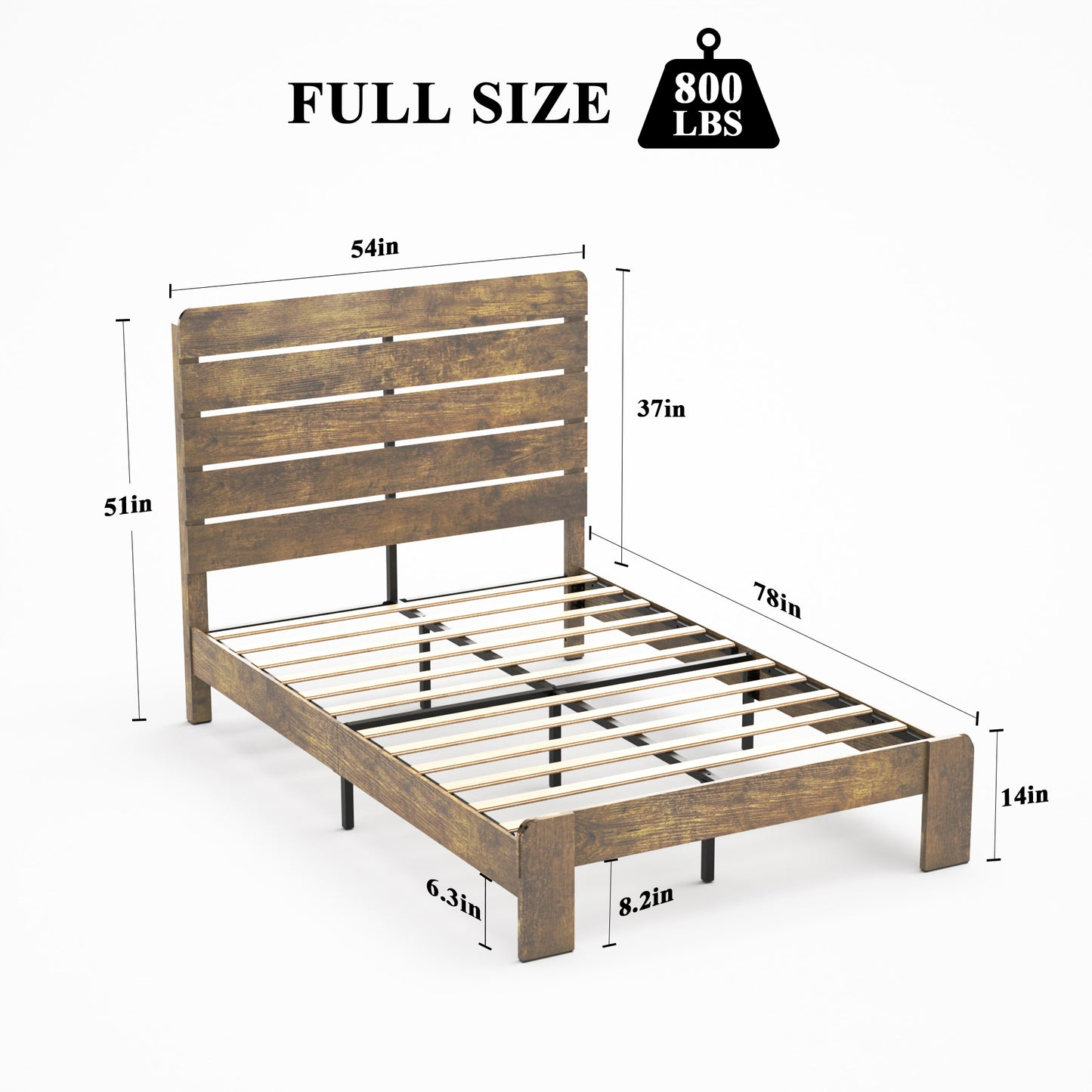 Bed Frame Full Size, Wood Platform Bed Frame  , Noise Free,No Box Spring Needed and Easy Assembly Tool,Large Under Bed Storage,Dark Brown