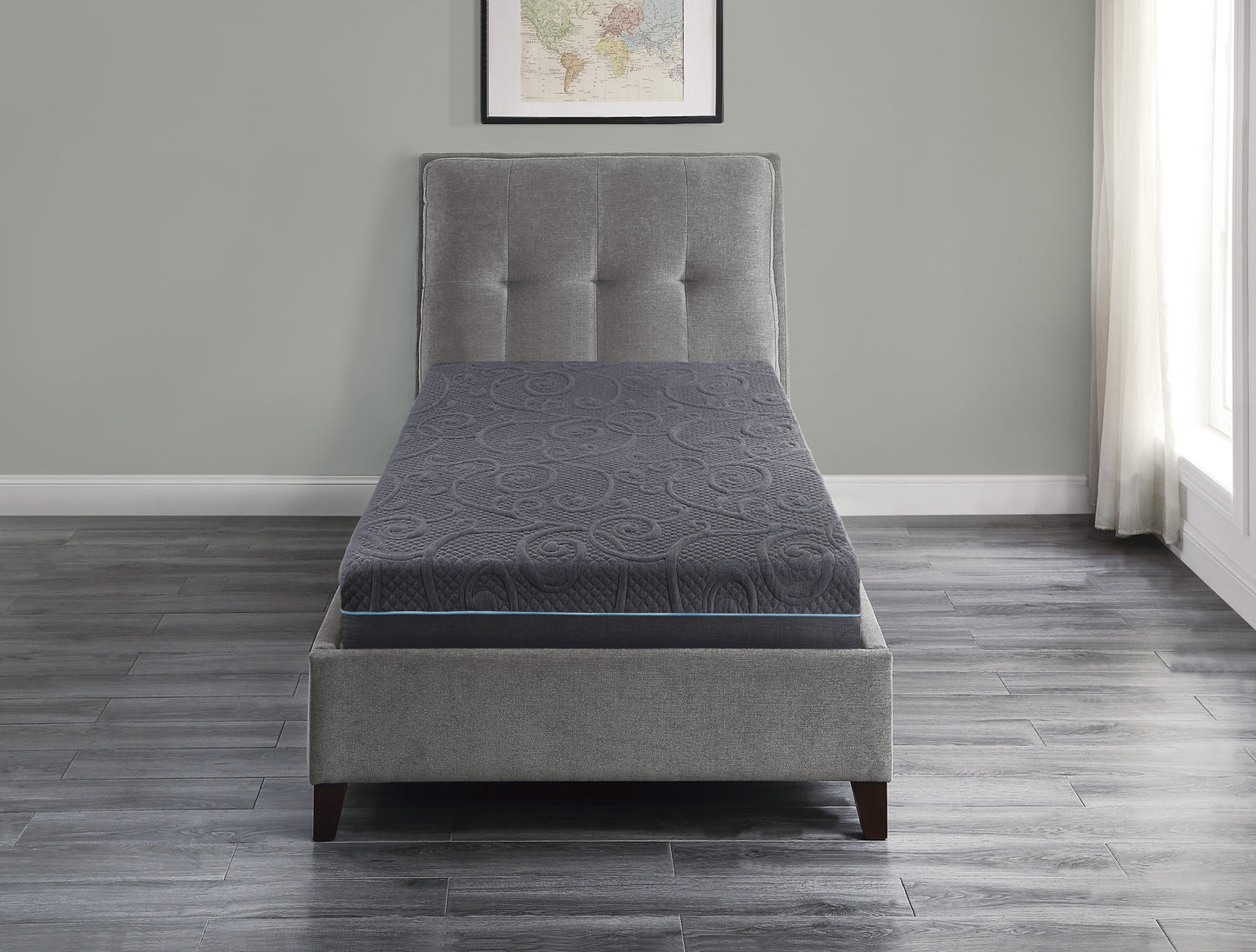 8" Twin Size Bed Mattress Gel-Infused Memory Foam Hybrid Mattress, Dark Gray, Mattress in a Box, Firm Comfort Mattress