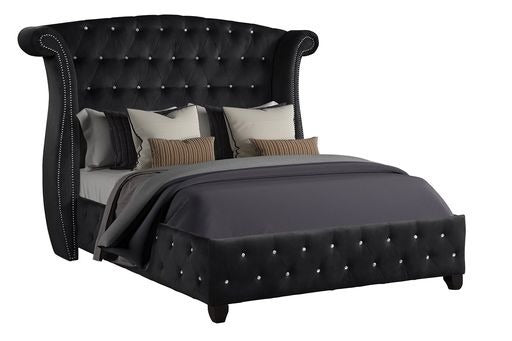 Ensemble de chambre à coucher King 5 pièces en tissu d'ameublement en bois noir