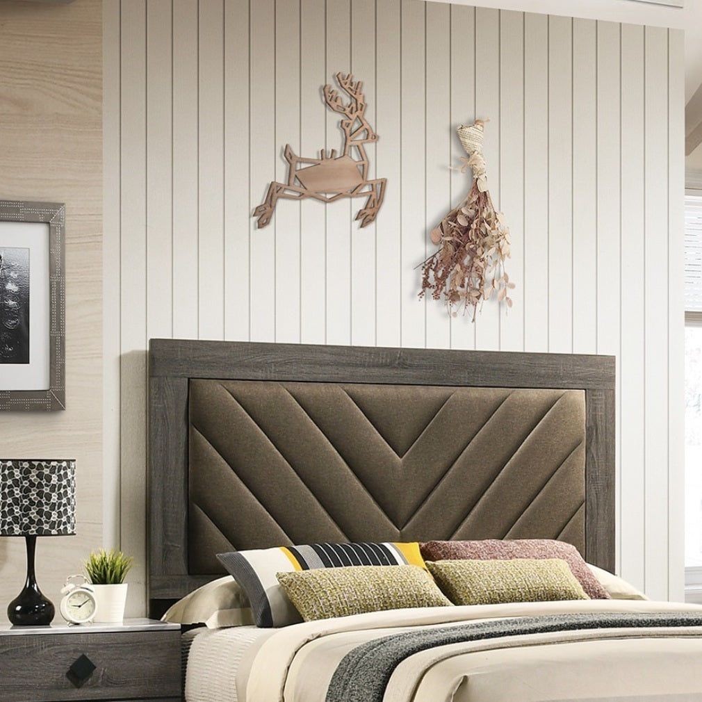 Contemporary 1pc California King Size Bed Bedroom Furniture Upholstered Headboard Rubberwood 1pc Bedframe Gray Finish