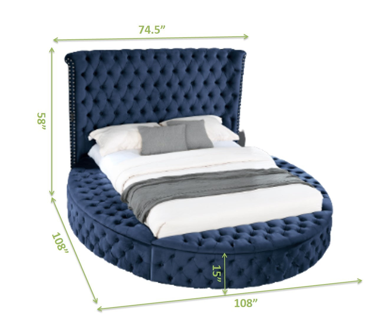 Queen Size Tufted Storage Bed made with Wood in Blue