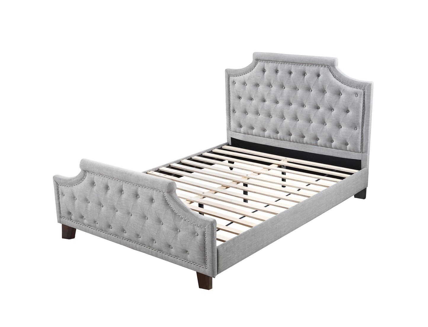 Grey Polyfiber American Traditional 1pcs Full Size Bed Only Button Tufted Headboard Footboard Bedroom Furniture