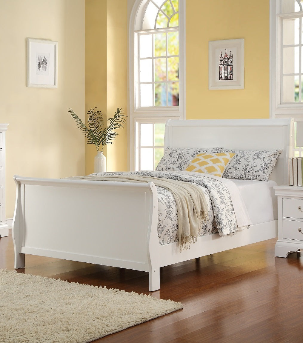 Modern 1pc Full Size Bed Bedroom Furniture Sleigh Design Headboard Footboard Plywood 1pc Bedframe White Color