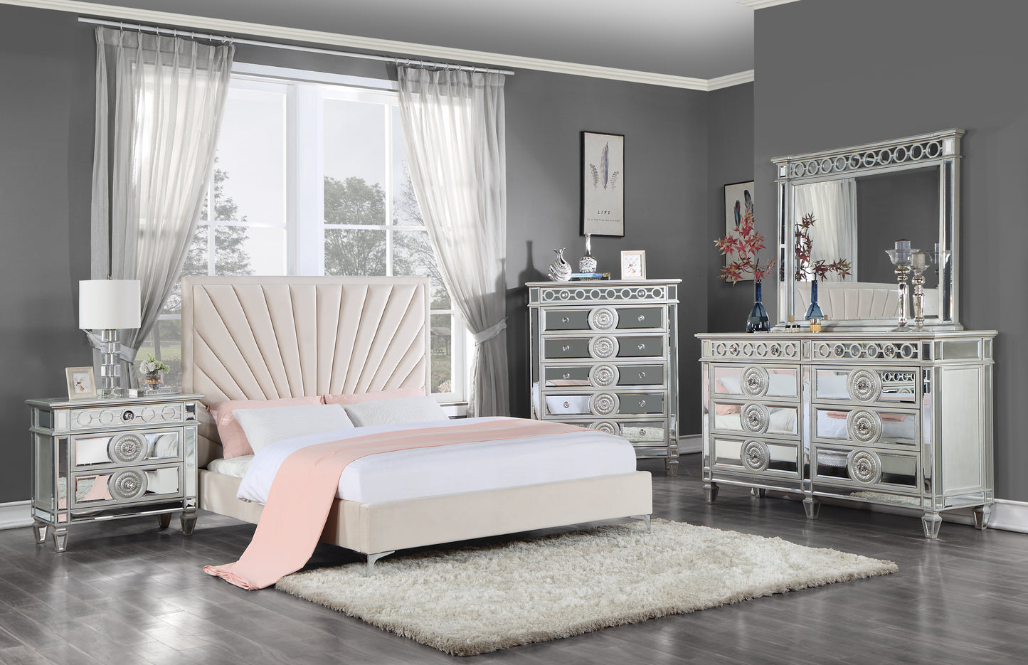 ACME Faiz Queen Bed, Beige Velvet BD00957Q