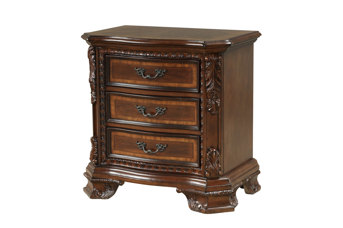 Traditional Style 4 Pc Queen Bedroom Set With Intricate Wood Carvings Made with Wood in Walnut