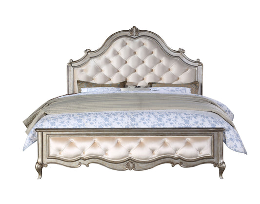 ACME Esteban Queen Bed in Ivory Velvet & Antique Champagne 22200Q