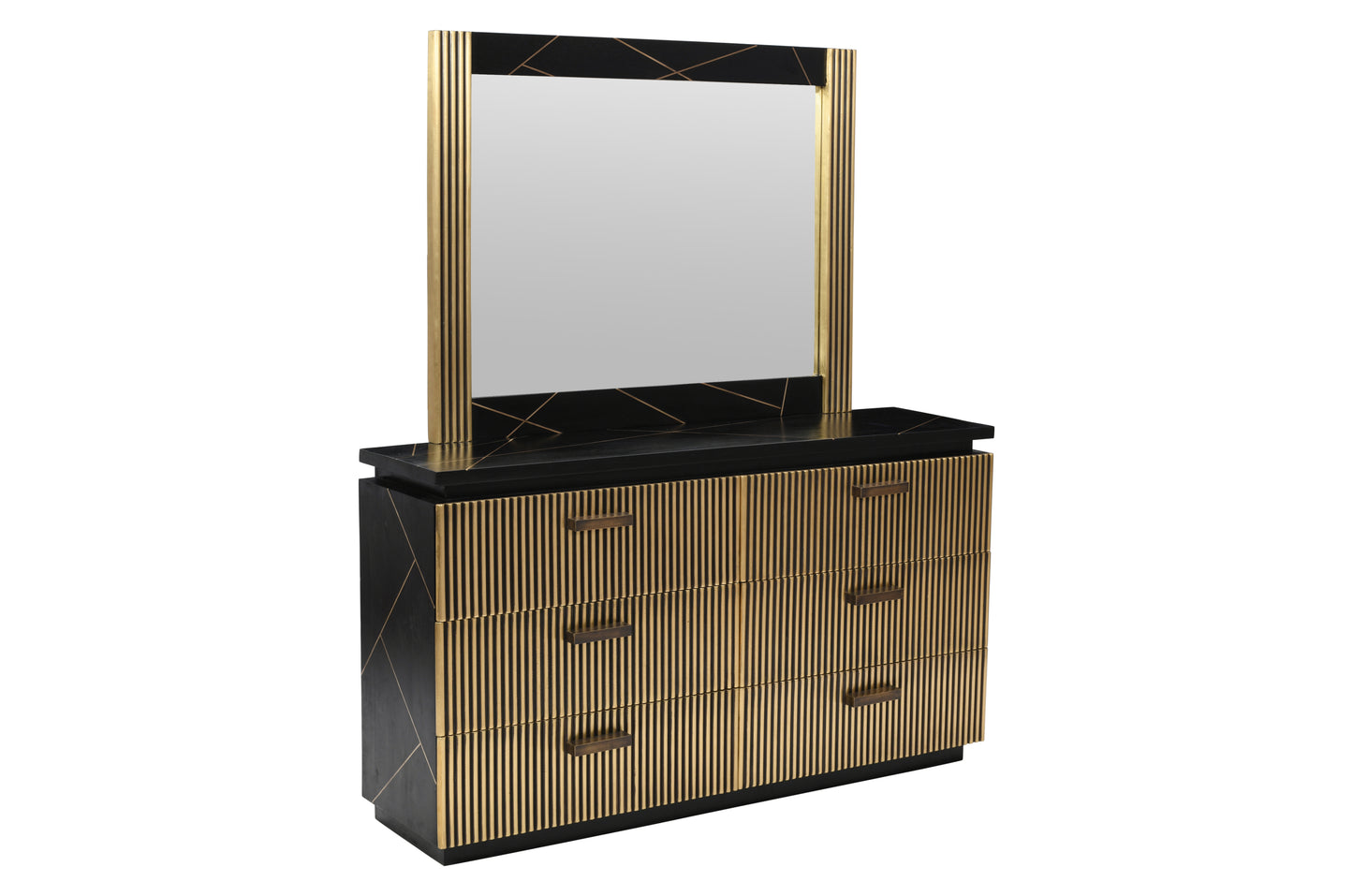 Modern Style 5Pc King Bedroom Set Made With Wood and Finished with Black and Brass Metal