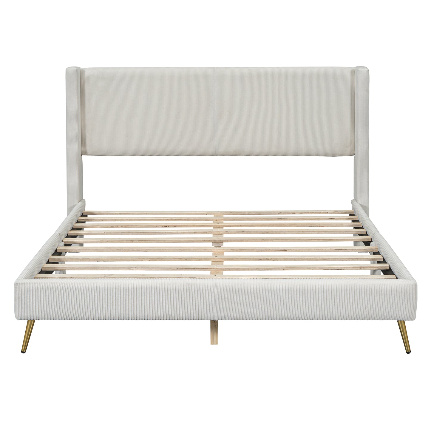 Queen Size Corduroy Platform Bed with Metal Legs, Beige(old sku:WF300238AAA)