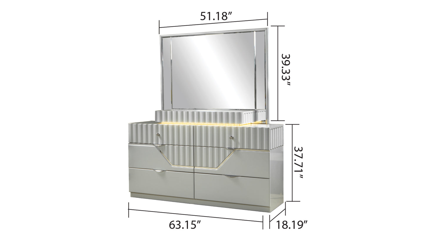 Juego de dormitorio de estilo moderno de 4 piezas con cama tamaño king, fabricado con madera en color gris