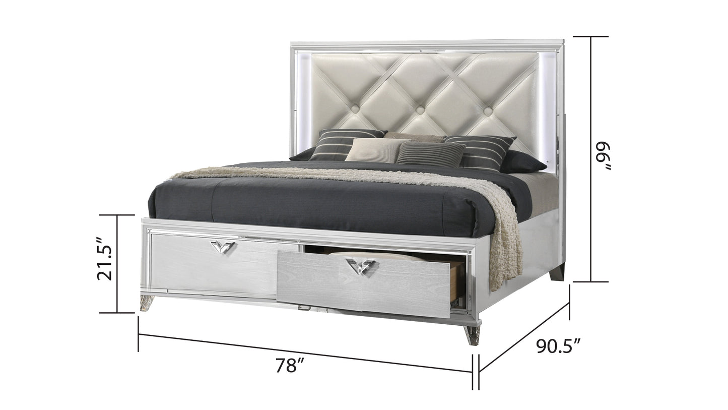 Modern Style King 4PC  Bedroom Set with LED Accents & V-Shaped handles