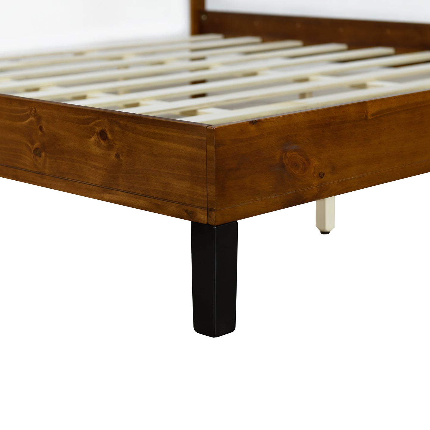 Mid-Century Modern Solid Wood Bed Frame Full Size Platform Bed with Three-Piece Headboard Design, No Box Spring Needed, Brown