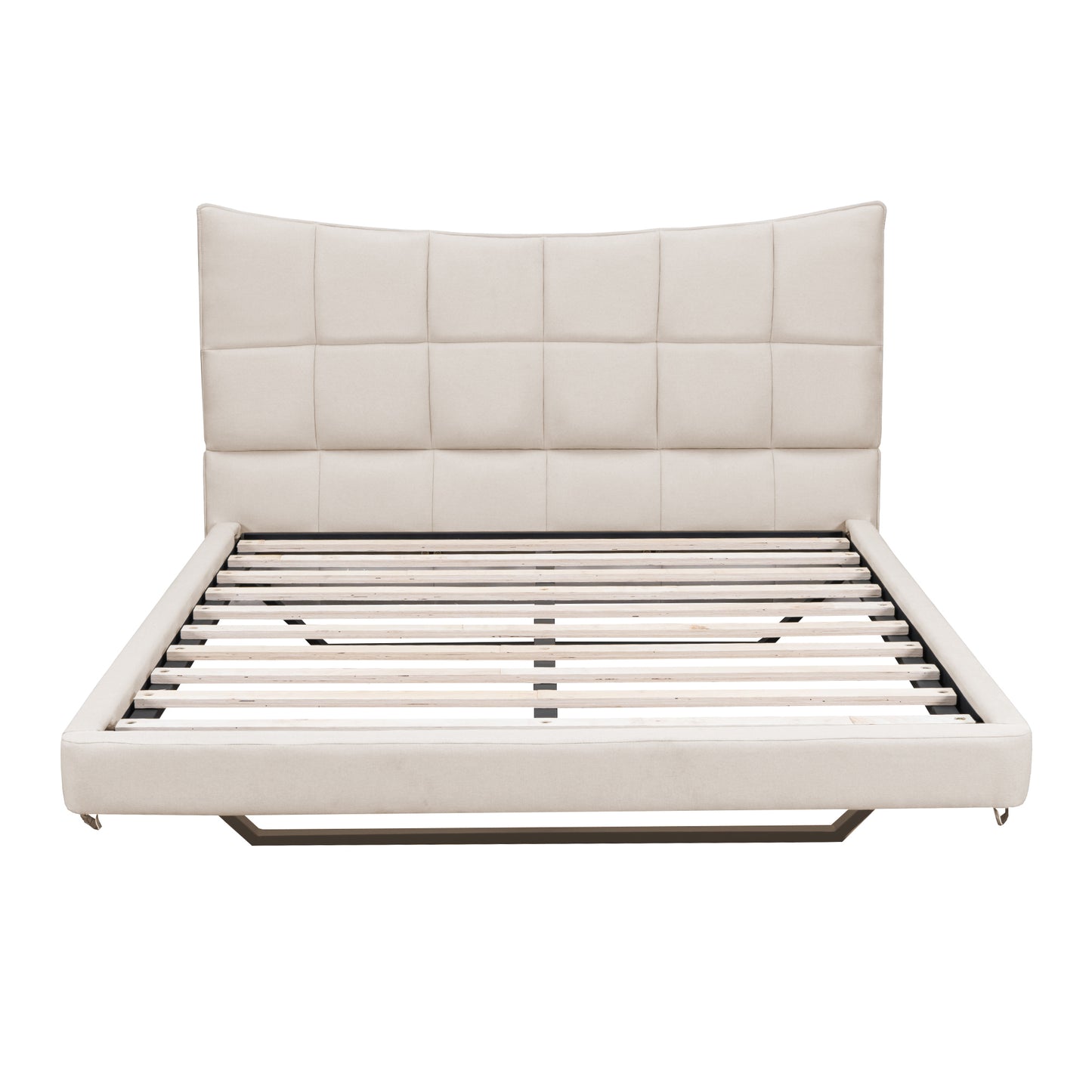 Full Size Upholstered Platform Bed with LED Lights,USB Ports and Outlets,Linen Fabric,Beige