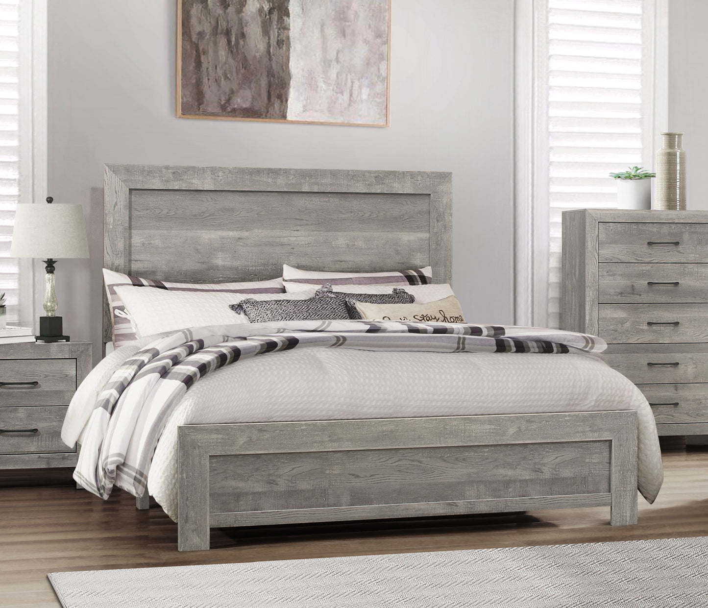 Rustic Design Gray Finish 1pc Queen Size Bed Panel Headboard Footboard Bedroom Furniture