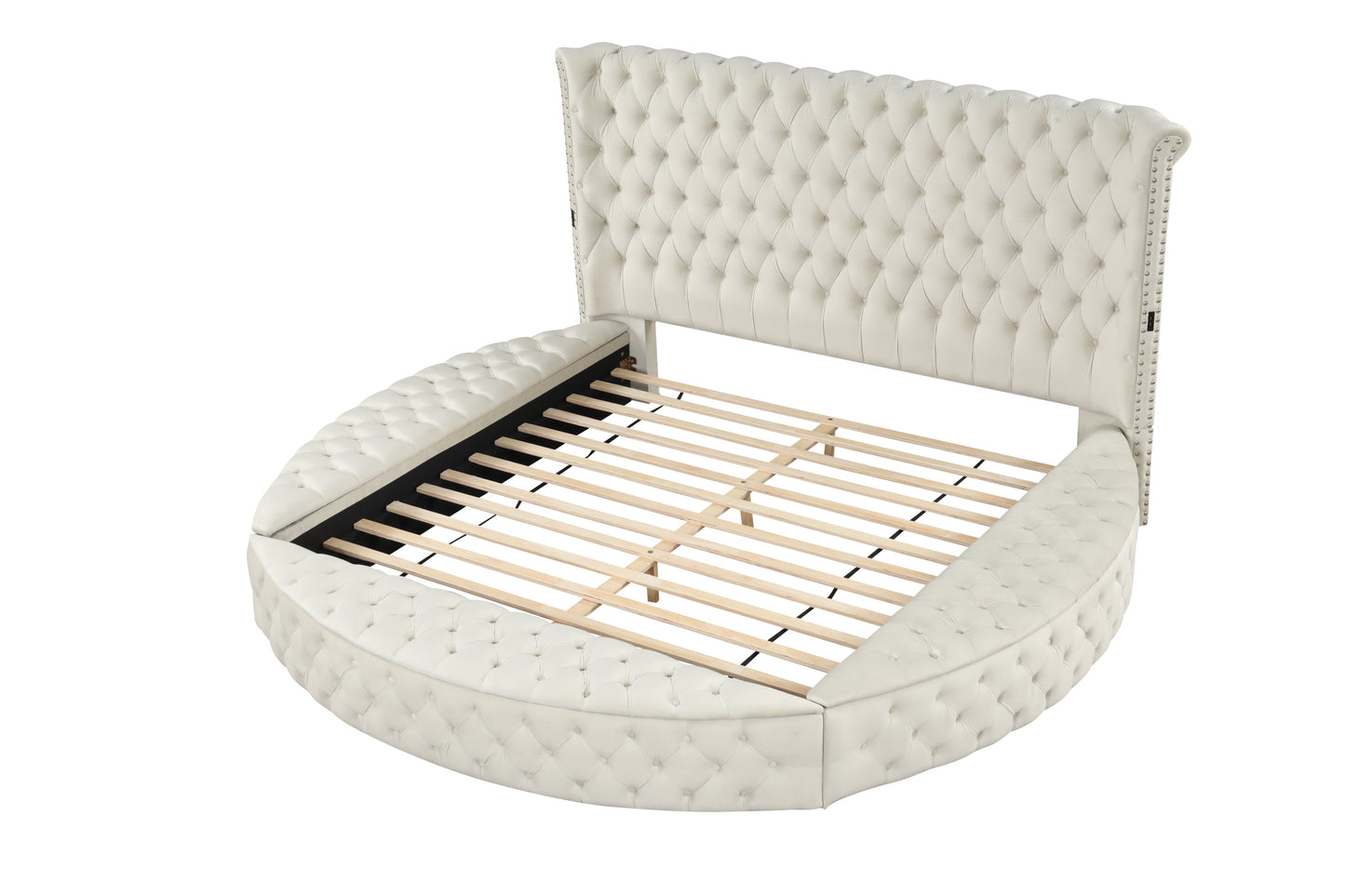 Modern Style Queen Bed with USB Charger & Made with Wood in Cream