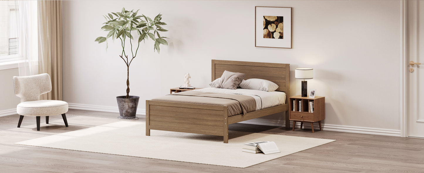 Wood Platform Bed Frame with Headboard, Mattress Foundation with Wood Slat Support, No Box Spring Needed, Full Size, Walnut