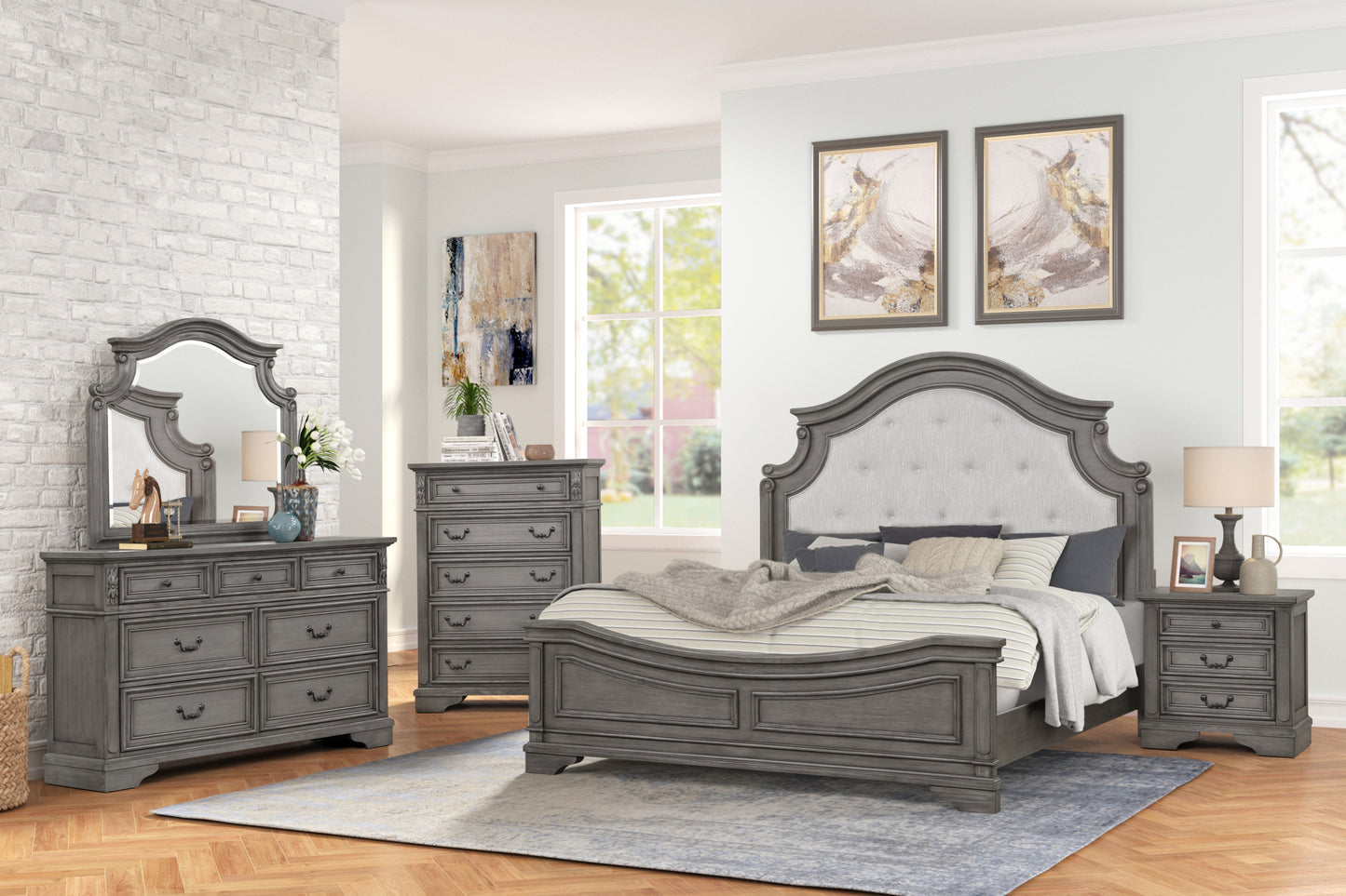 Traditional Style King Bed Made with wood in Rustic Gray