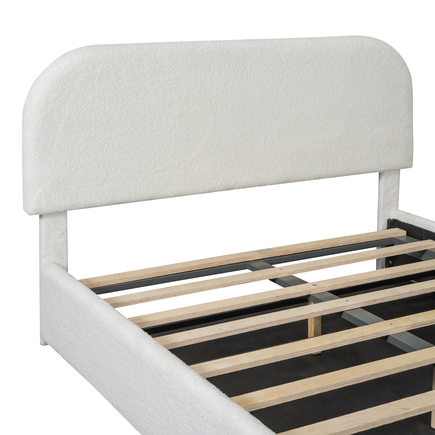 Teddy Fleece Full  Size Upholstered Platform Bed with Hydraulic Storage System, White