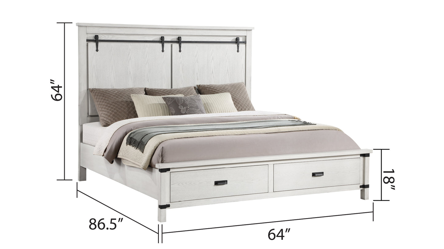 Juego de dormitorio de estilo moderno de 4 piezas con cama tamaño queen, fabricado con madera en color blanco antiguo