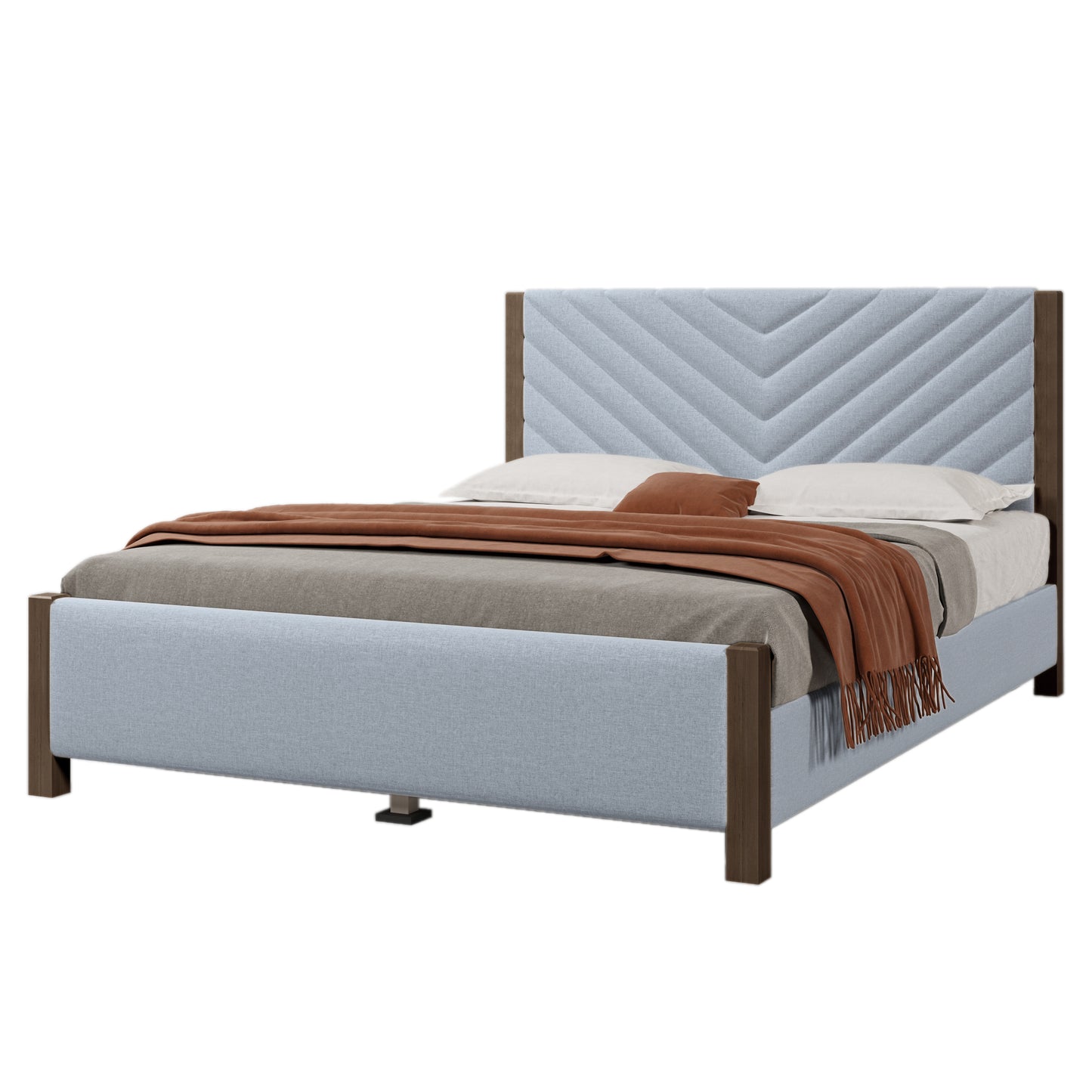 Modern Mid-Century Queen Upholstered Platform Bed Frame with Tufted Headboard and Solid Wood Legs,No Box Spring Needed,Gray