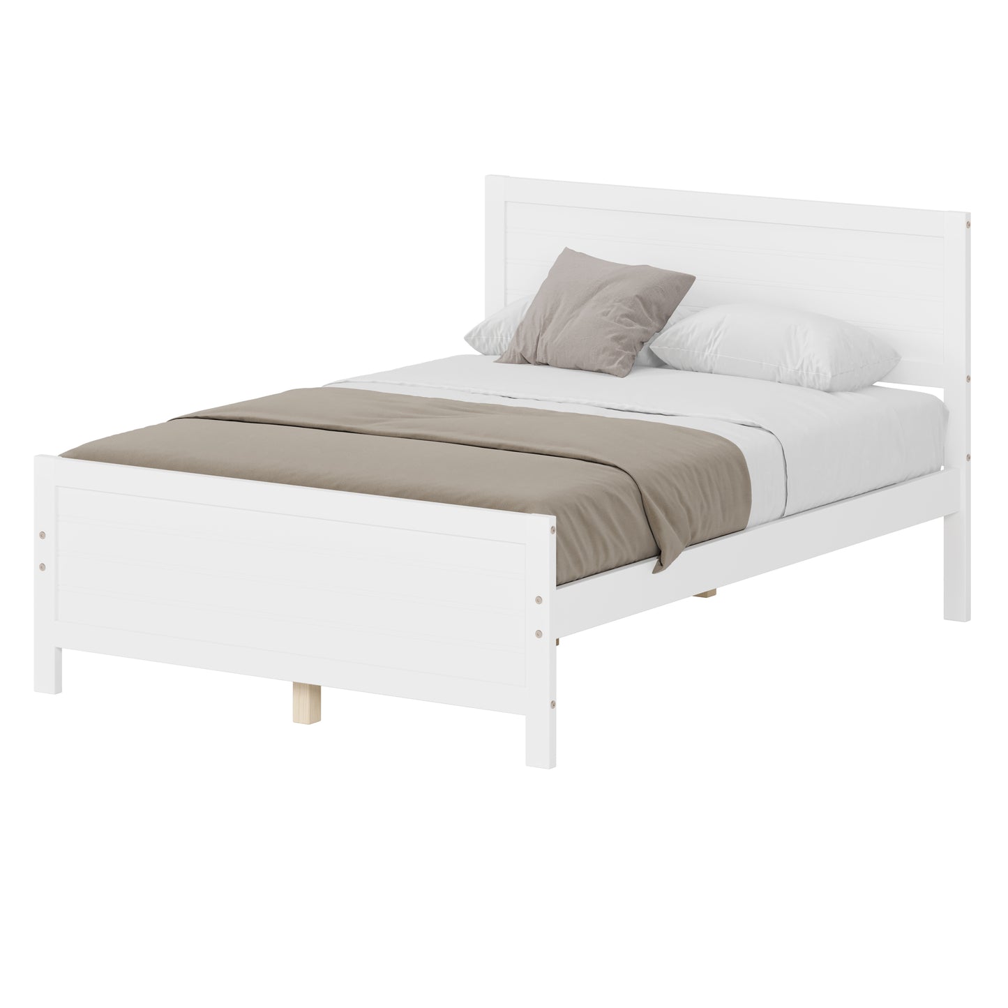 Wood Platform Bed Frame with Headboard, Mattress Foundation with Wood Slat Support, No Box Spring Needed, Full Size, White