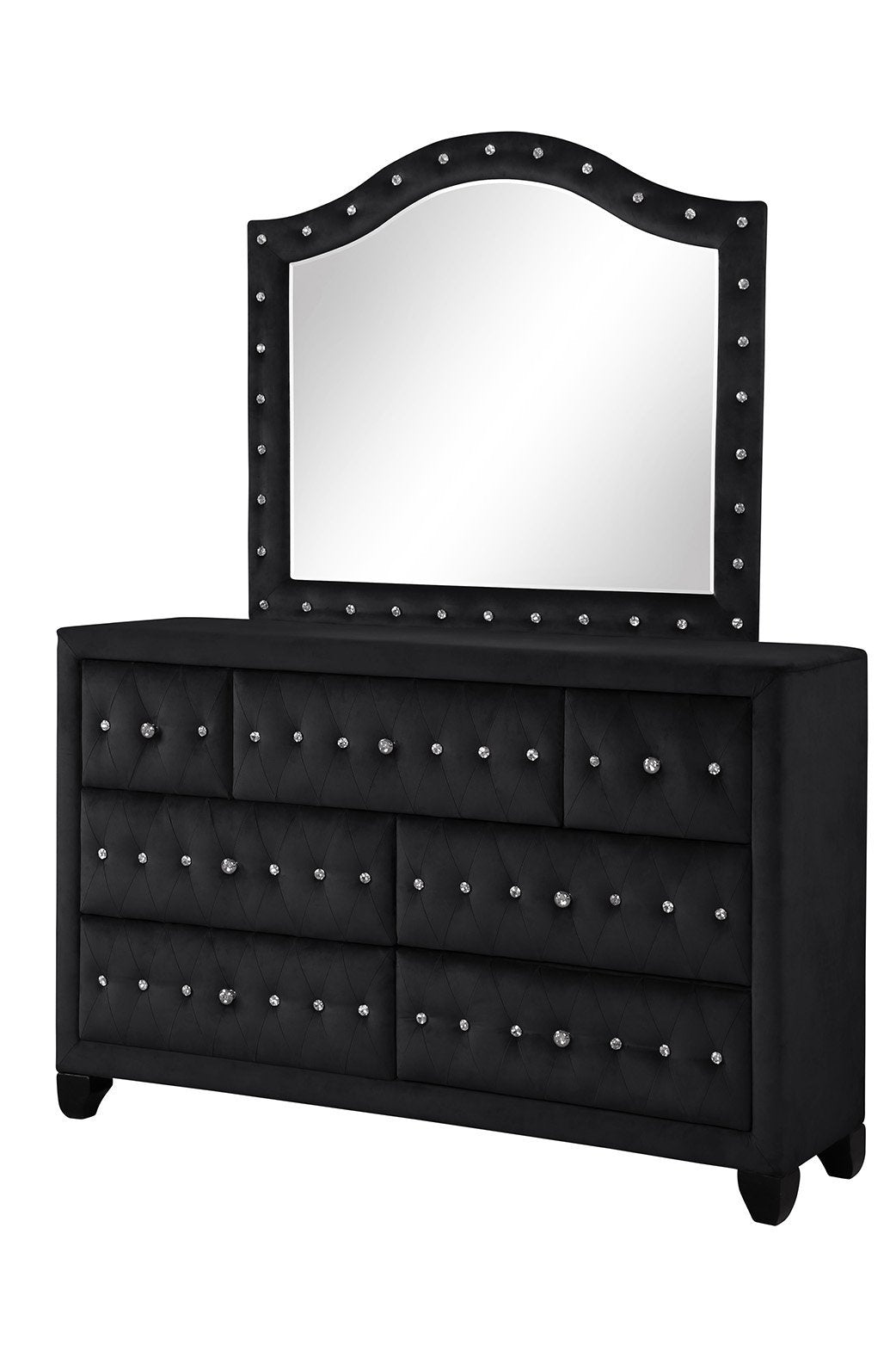 Juego de dormitorio de 5 piezas con mechones de cristal de estilo moderno, tamaño Queen, fabricado con madera en color negro