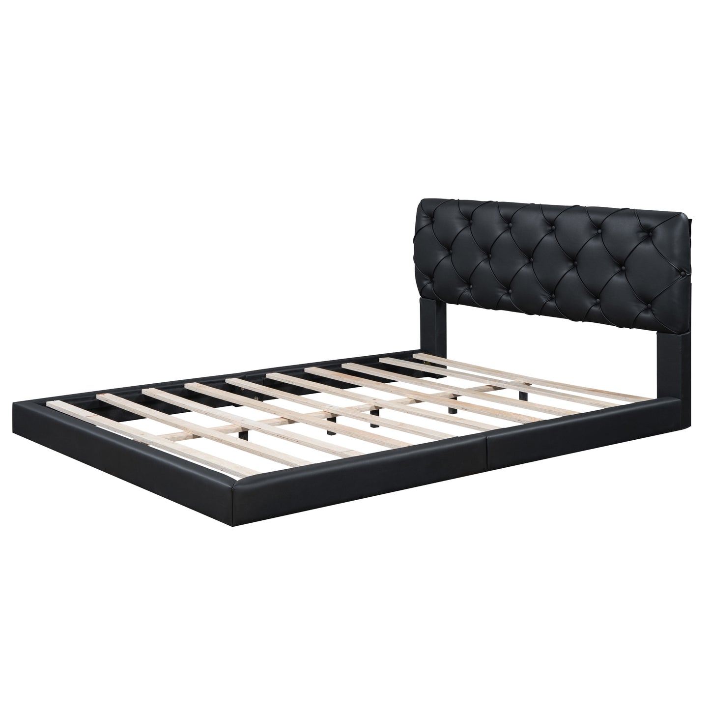 Queen Size Tufted Upholstered Platform Bed, Black