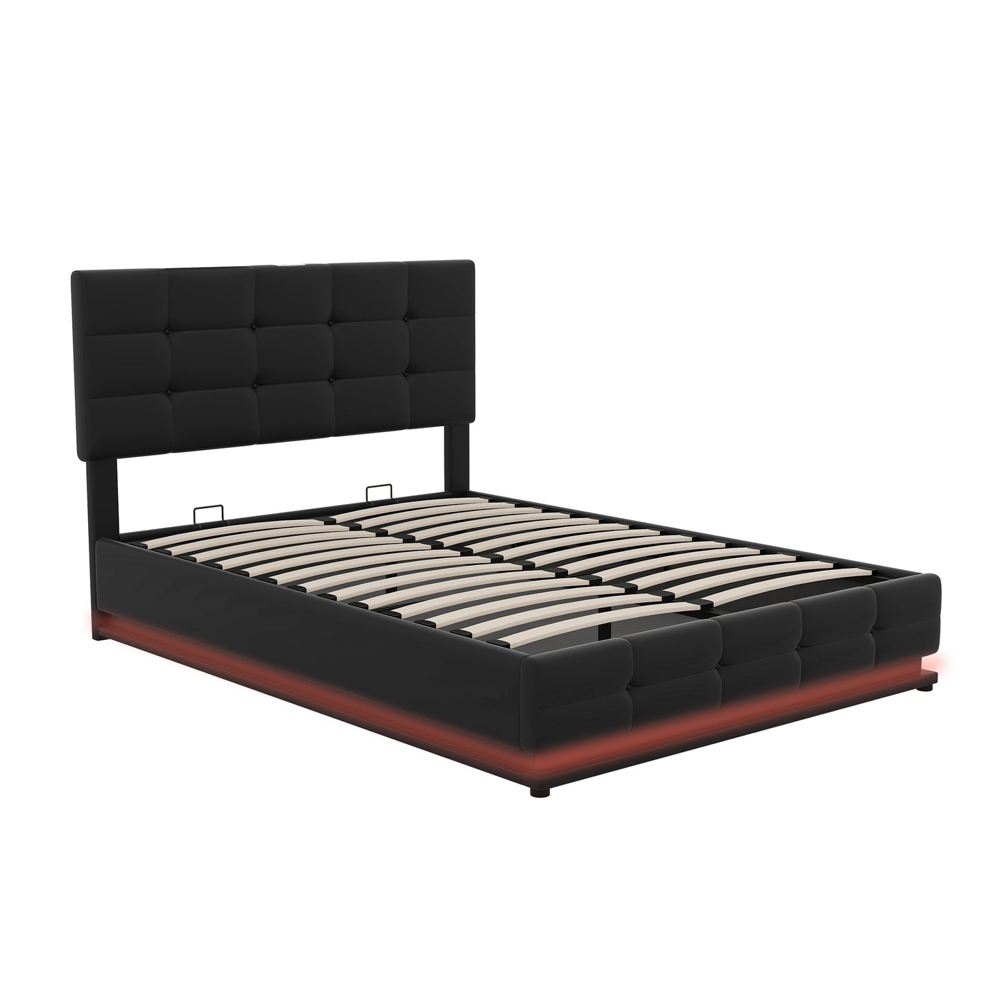 Full Size Tufted Upholstered Platform Bed with Hydraulic Storage System,PU Storage Bed with LED Lights and USB charger, Black