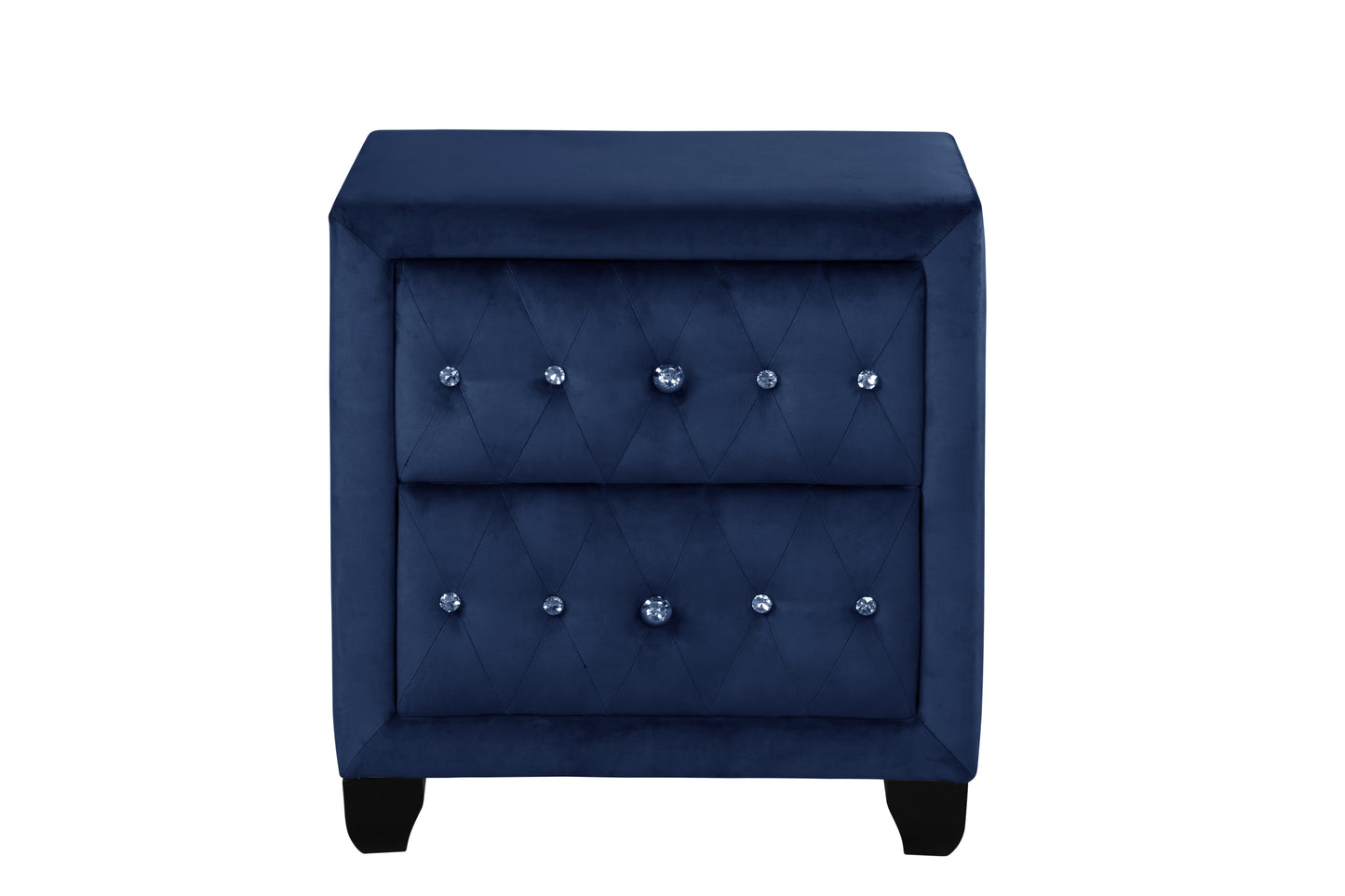 Modern Style Crystal Tufted Full 4 Piece(Includes: Full Size Bed, Nightstand, Dresser, and Mirror) Velvet Fabric Upholstery Bedroom Set Made with Wood in Blue