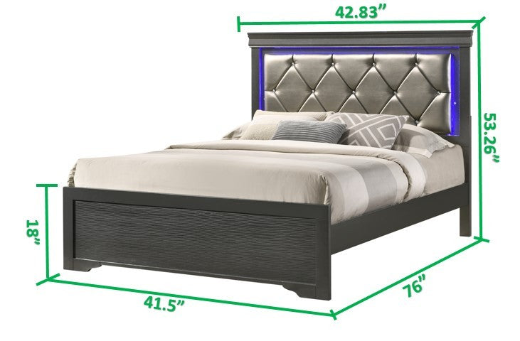 Modern Twin Size LED Bed made with Wood in Gray