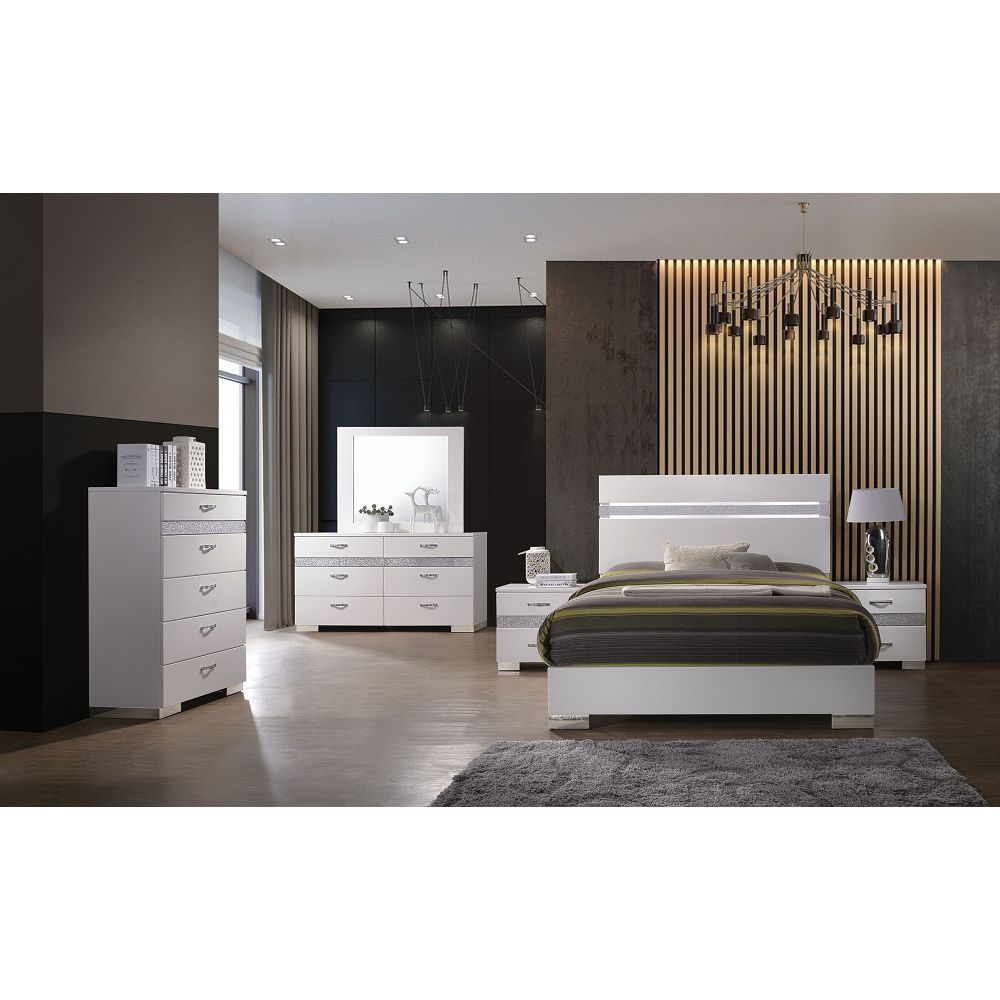 ACME Naima II Queen Bed in White High Gloss 26770Q