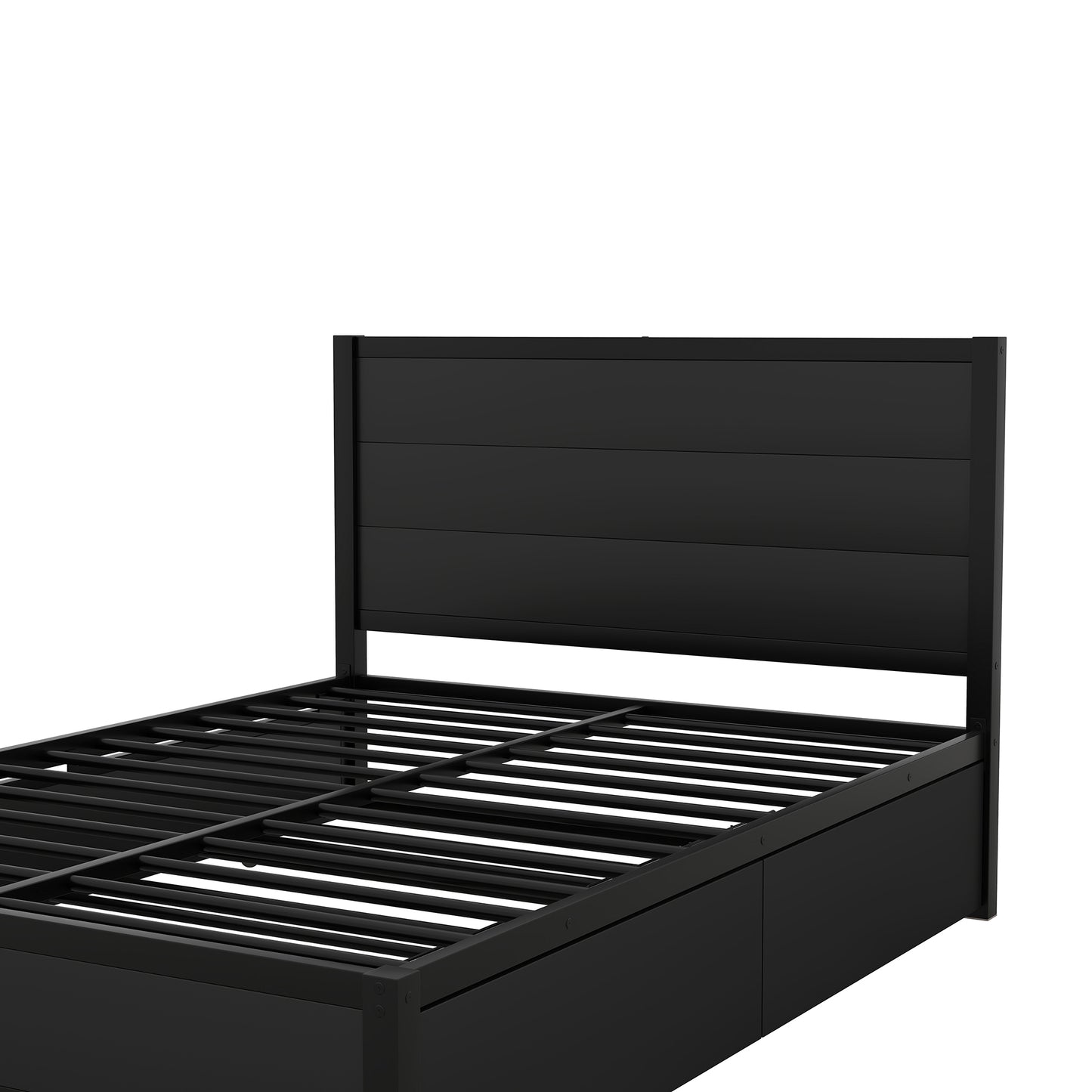 Metal Full Size Storage Platform Bed with Twin Size Trundle and 2 Drawers, Black