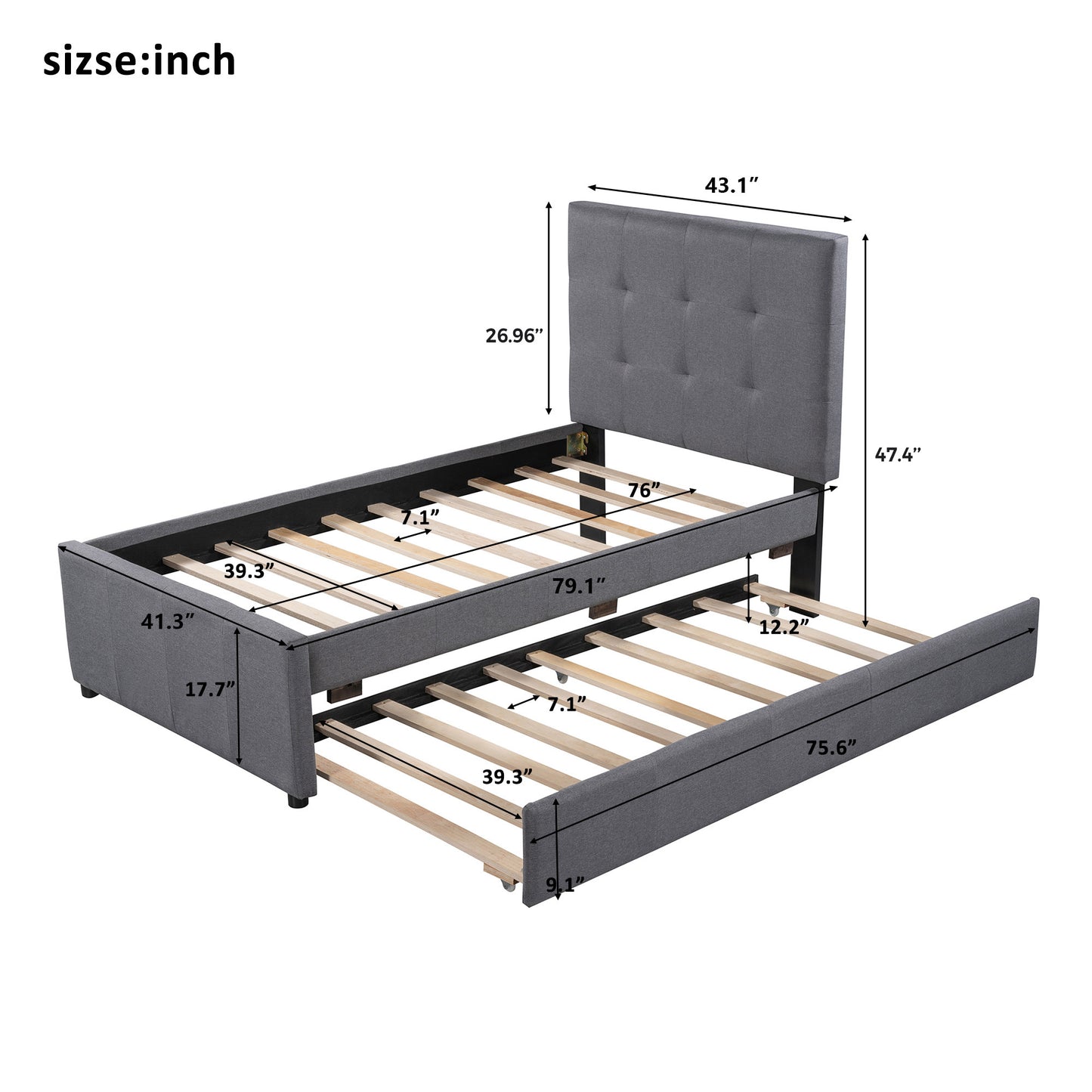 Linen Upholstered Platform Bed With Headboard and Trundle, Twin(Old SKU: SM000504AAE)