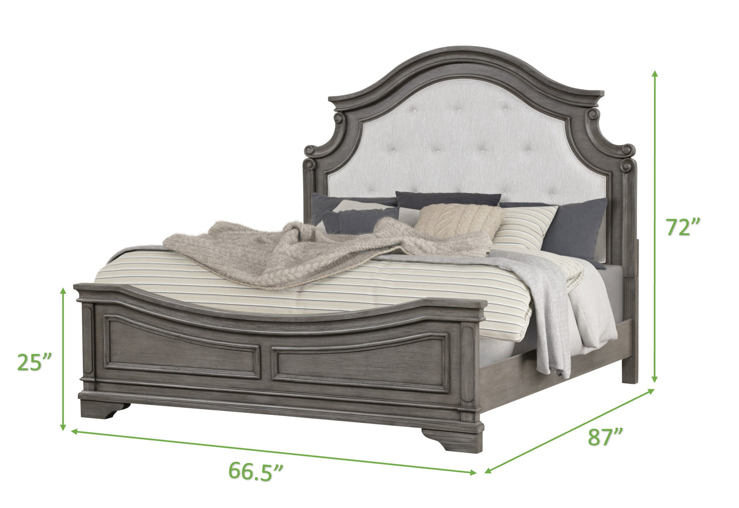 Traditional Style King Bed Made with wood in Rustic Gray