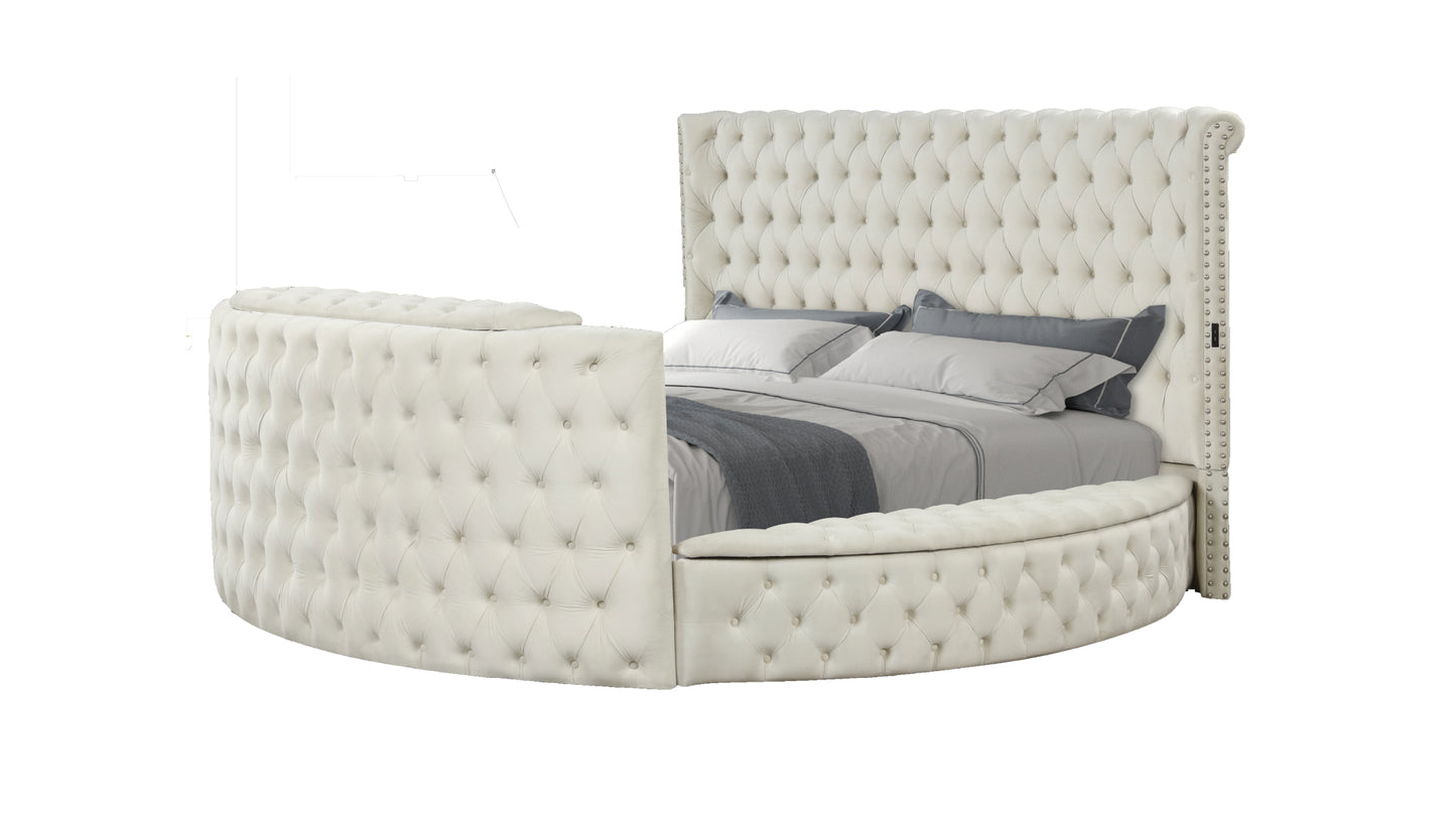 Modern Style Crystal Tufted Queen Bed  Made with wood in Cream