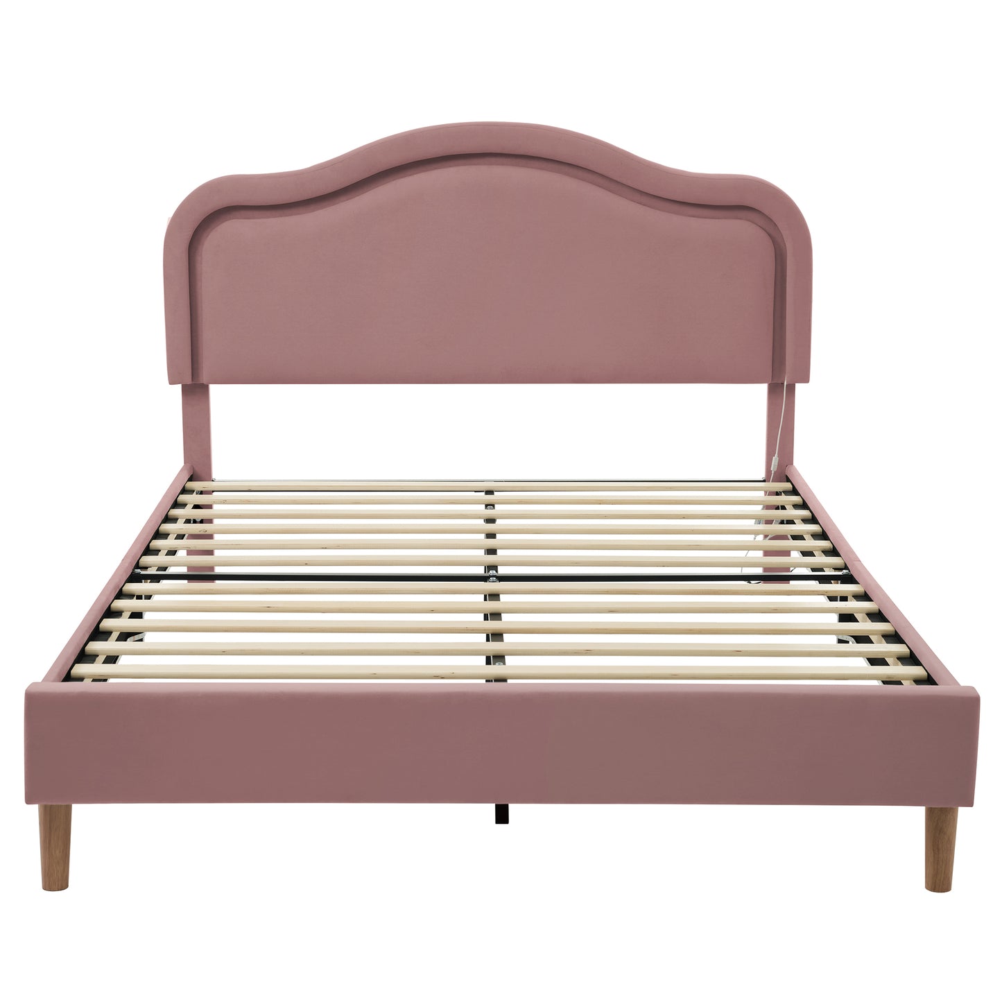 Full Size Velvet Upholstered Smart LED Bed Frame with Adjustable Height Headboard,No Box Spring Needed,Easy Assembly,Pink