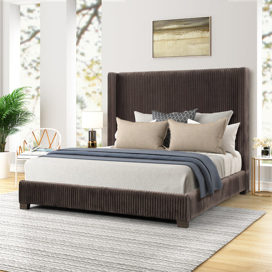 Queen Upholstered Bed In a Box Dark Brown