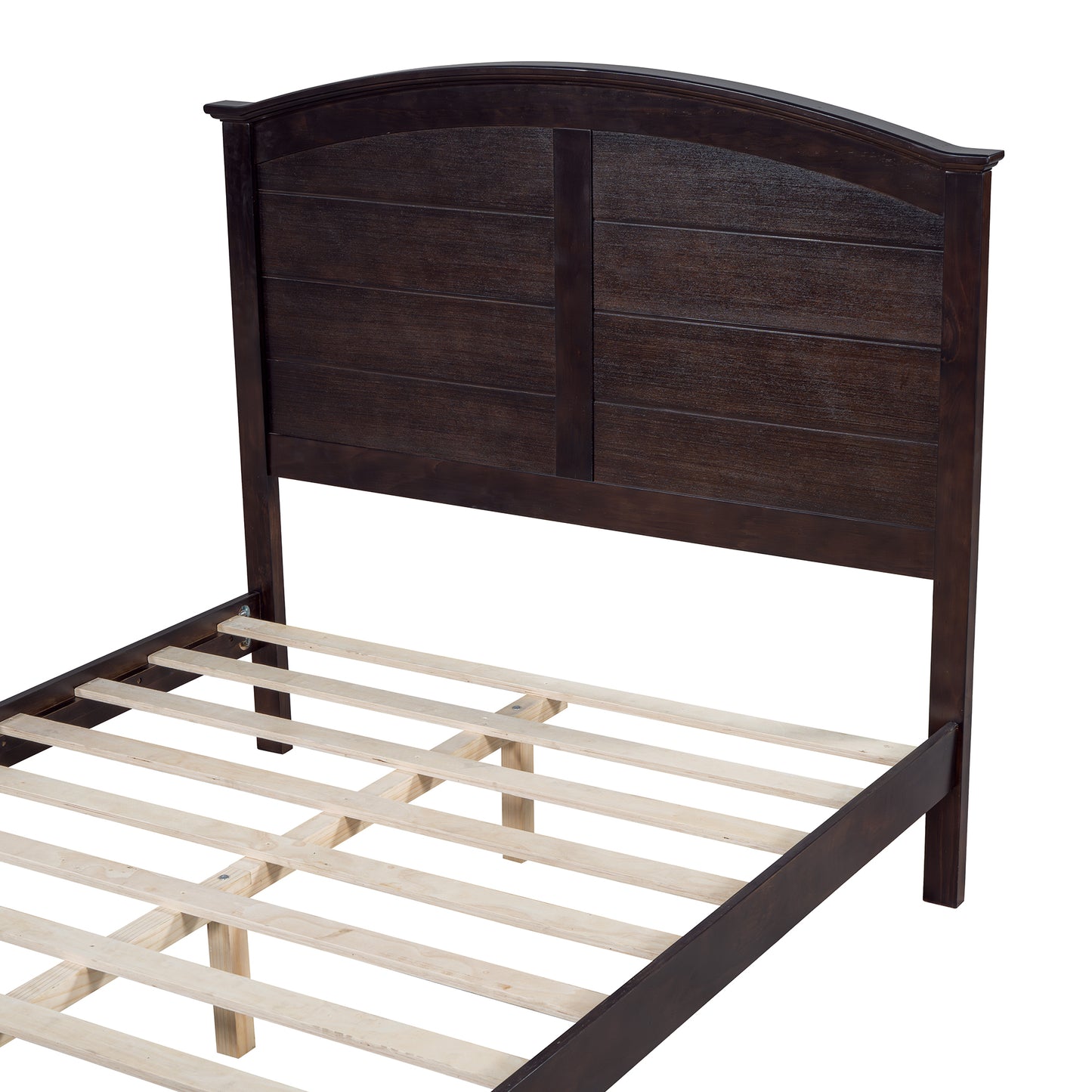 Farmhouse Wooden Platform Full Size Bed with Curl Design Headboard and Footboard for Teenager, Espresso