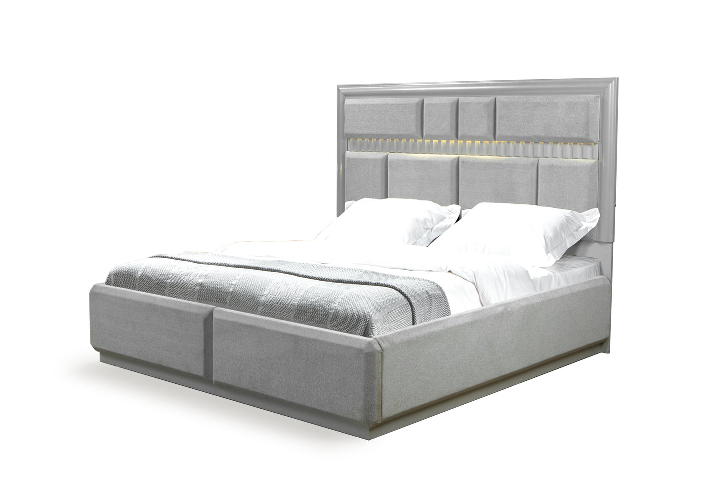 Juego de dormitorio de estilo moderno de 4 piezas con cama tamaño king, fabricado con madera en color gris