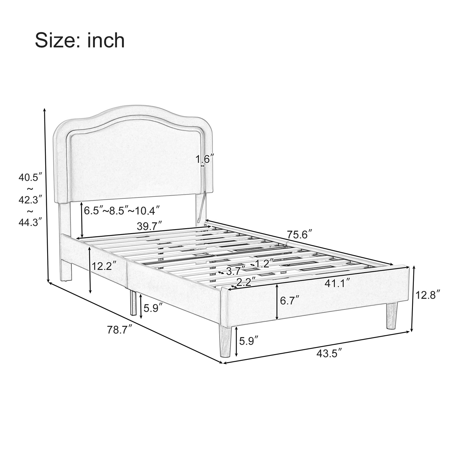 Twin Size Velvet Upholstered Smart LED Bed Frame with Adjustable Height Headboard,No Box Spring Needed,Easy Assembly,Beige