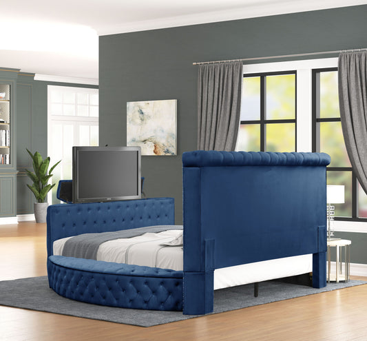 Juego de dormitorio de 5 piezas con estilo moderno con mechones de cristal y madera en color azul