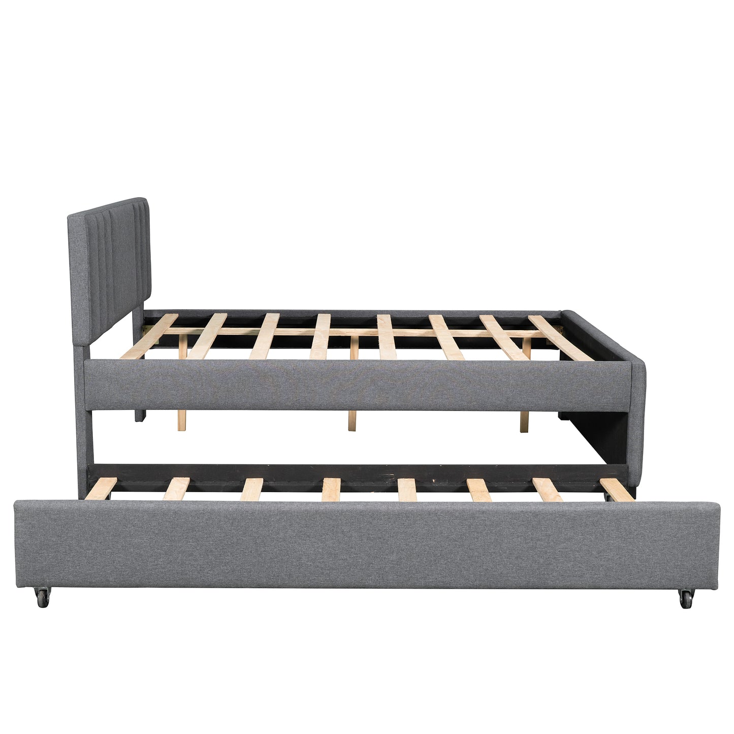 Full Upholstered Platform Bed with Trundle,Grey (OLD SKU:SM001006AAE)