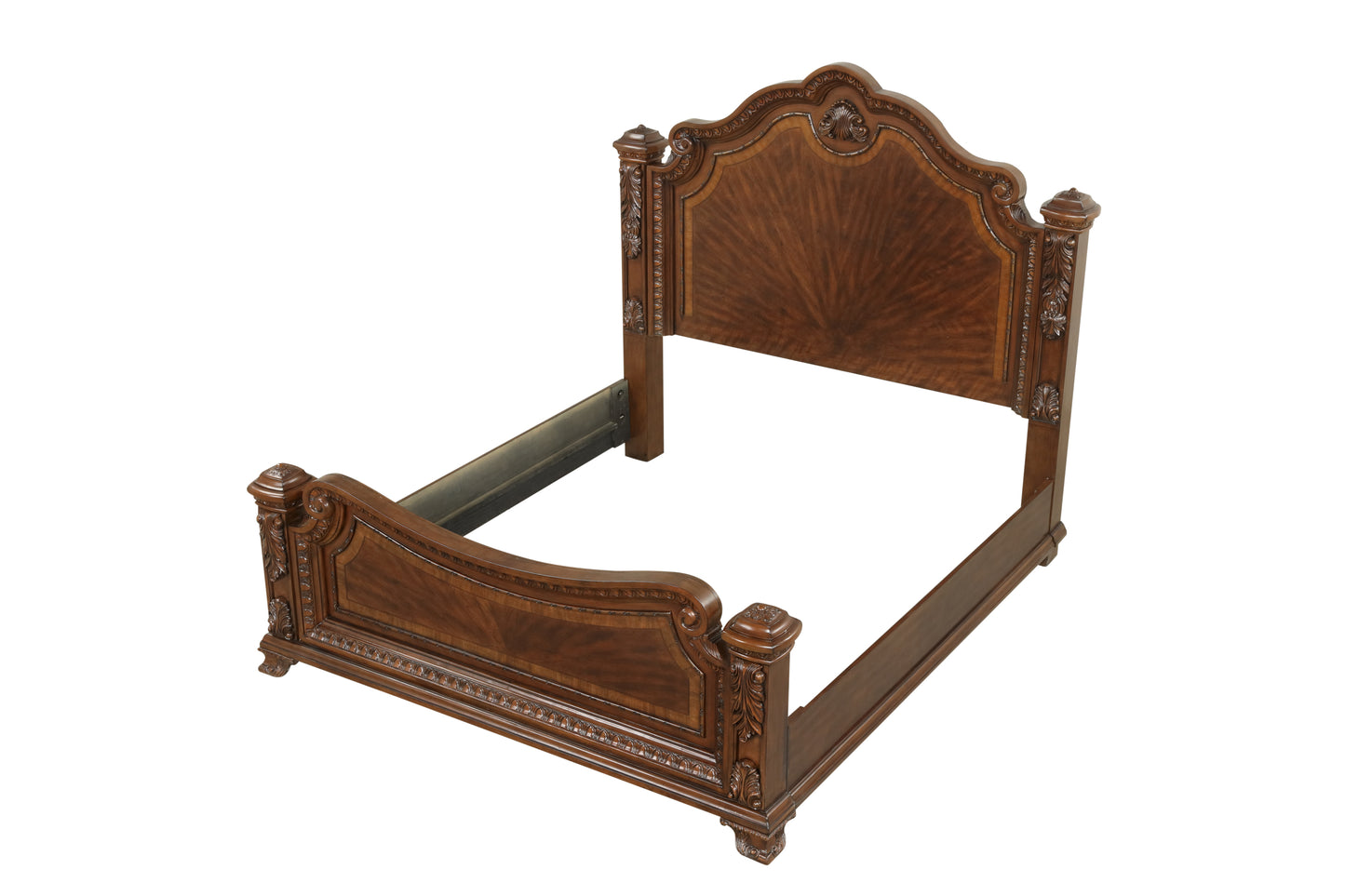 Traditional Style King Bed With Intricate Wood Carvings Made with Wood in Walnut