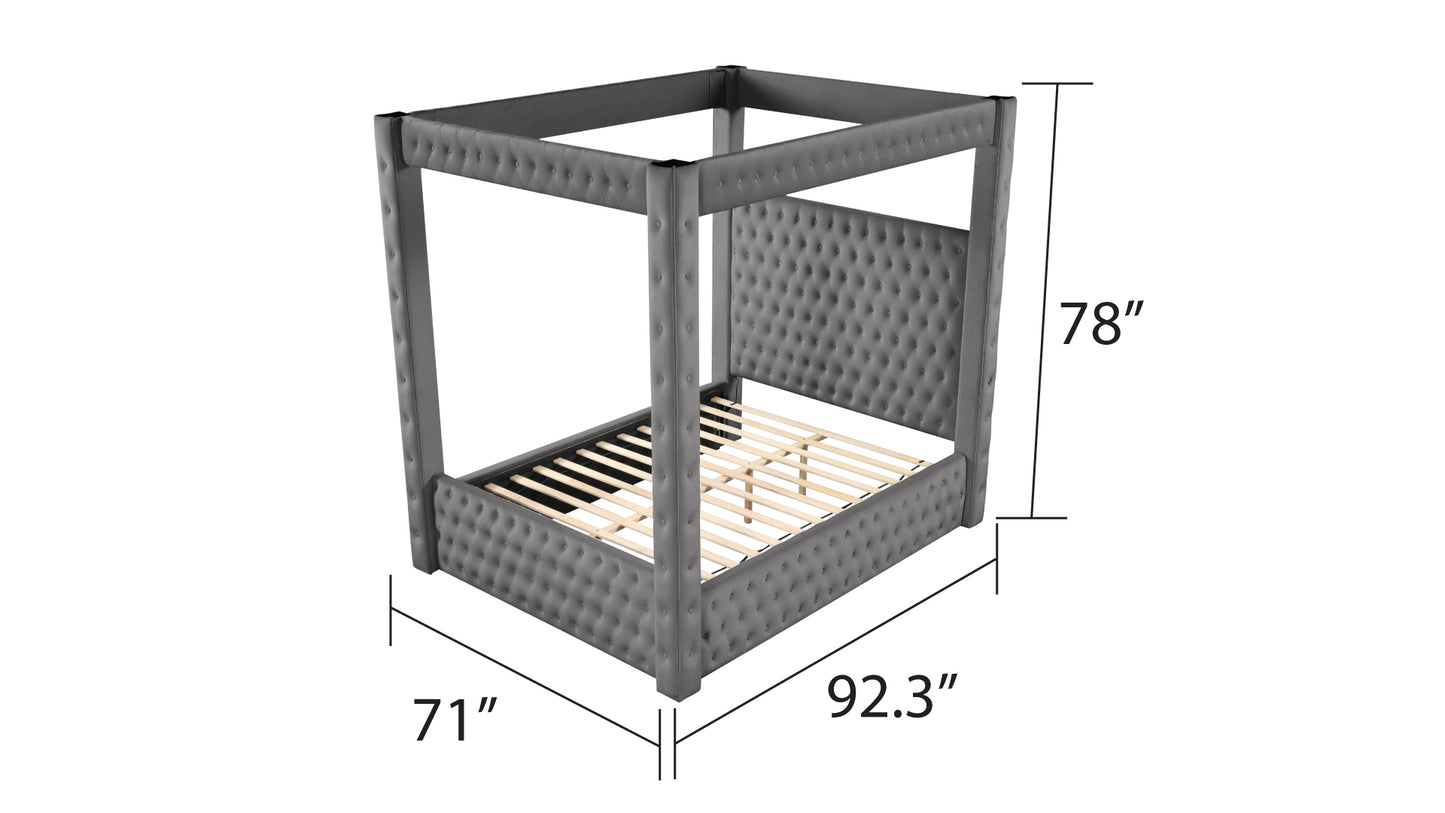 luxurious Four-Poster Queen 4 Pc Bedroom Set Made with Wood in Gray