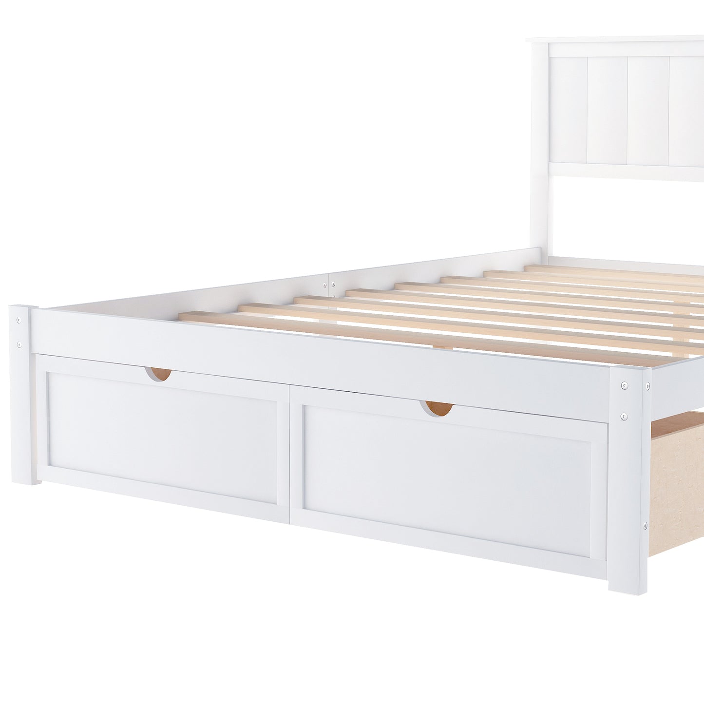 Full Size Platform Bed with Under-bed Drawers, White